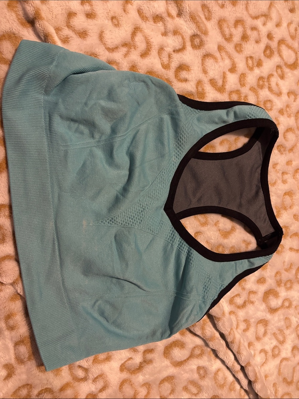 Seamless Racerback Sports Bra - Light Teal with Black Trim